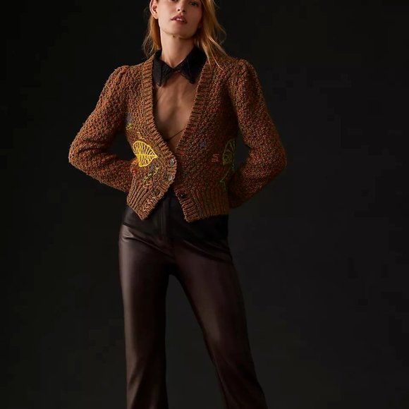 Anthropologie Wendy Wurtzburger Marcella Volini Monstera Cardigan Sweater XXS - Picture 4 of 8